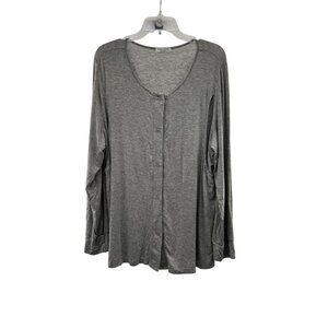 Ekouaer Women's Button Up Scoop Neck Sheer Top Long Sleeve Gray Size Large